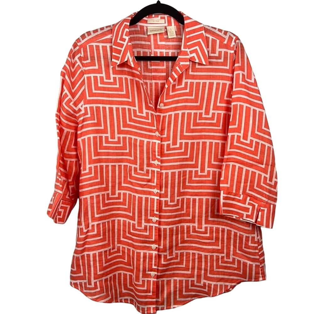 Chico's Vibrant Orange and White Patterned Button Down